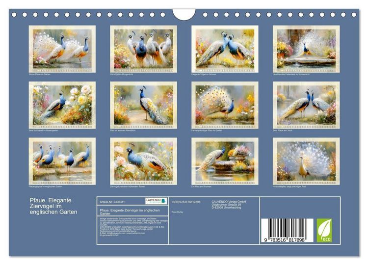 Produktbild: Pfaue. Elegante Zierv&ouml;gel im englischen Garten (Wandkalender 2027 DIN A4 quer), CALVENDO Monatskalender