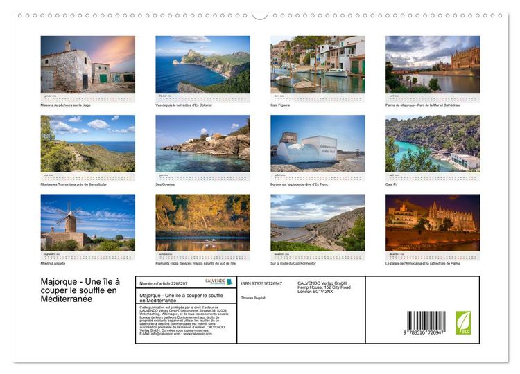 Produktbild: Majorque - Une &icirc;le &agrave; couper le souffle en M&eacute;diterran&eacute;e (Calendrier mural 2026 DIN A2 vertical) calendrier de bureau