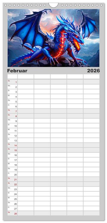 Produktbild: Familienplaner 2026 - Drachen - Gef&uuml;rchtete, aber nicht immer b&ouml;se Fabelwesen mit 5 Spalten (Wandkalender, 21 x 45 cm) CALVENDO
