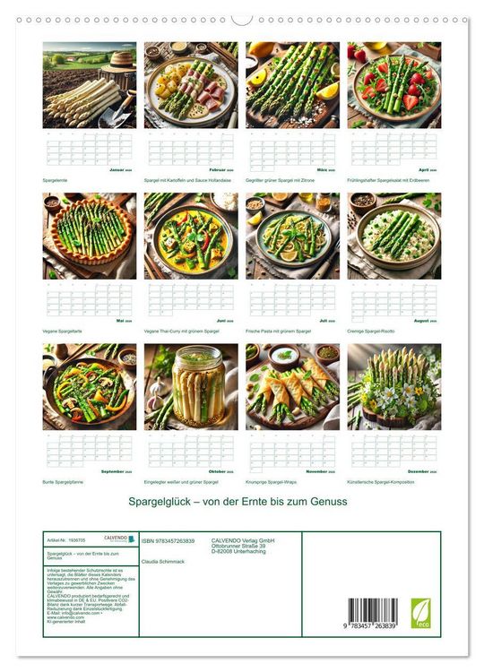 Produktbild: Spargelgl&uuml;ck &ndash; von der Ernte bis zum Genuss (hochwertiger Premium Wandkalender 2026 DIN A2 hoch), Kunstdruck in Hochglanz