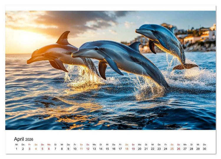 Produktbild: Delfine - ein Jahr voller Meer (Tischkalender 2026 DIN A5 quer), CALVENDO Monatskalender