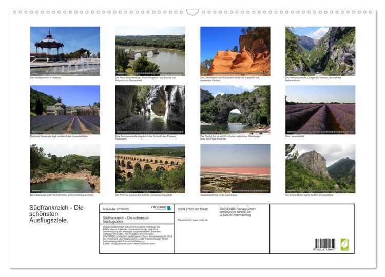 Produktbild: S&uuml;dfrankreich - Die sch&ouml;nsten Ausflugsziele. (Wandkalender 2026 DIN A2 quer), CALVENDO Monatskalender