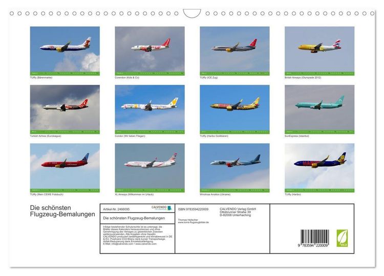 Produktbild: Die sch&ouml;nsten Flugzeug-Bemalungen (Wandkalender 2027 DIN A3 quer), CALVENDO Monatskalender