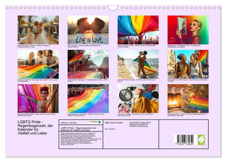 Produktbild: LGBTQ Pride - Regenbogenzeit, der Kalender f&uuml;r Vielfalt und Liebe (Wandkalender 2026 DIN A3 quer), CALVENDO Monatskalender