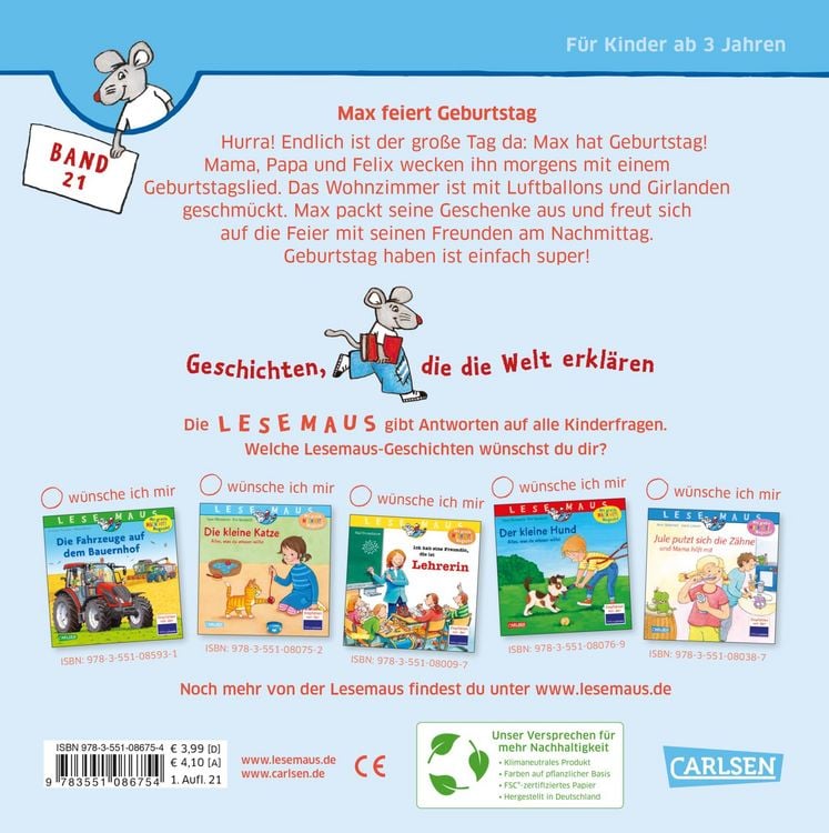 Produktbild: LESEMAUS 21: Max feiert Geburtstag