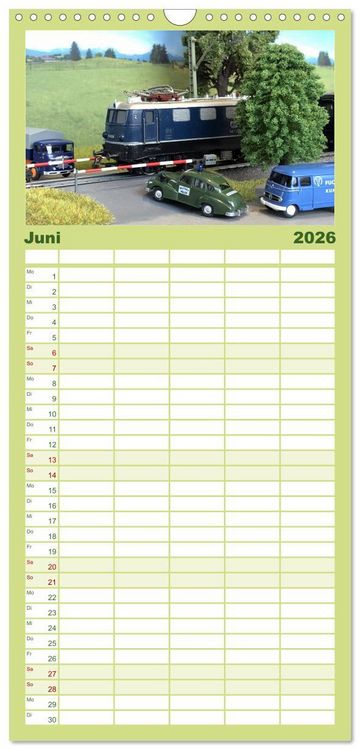 Produktbild: Familienplaner 2026 - Retro Modellbahnanlagen mit 5 Spalten (Wandkalender, 21 x 45 cm) CALVENDO