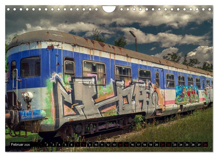 Produktbild: Lokomotiven und Wagen - Verfallen und vergessen auf dem Abstellgleis (Wandkalender 2026 DIN A4 quer), CALVENDO Monatskalender