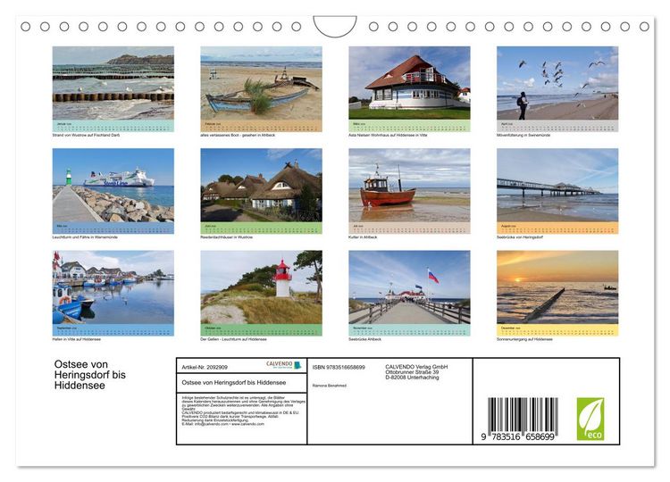 Produktbild: Ostsee von Heringsdorf bis Hiddensee (Wandkalender 2026 DIN A4 quer), CALVENDO Monatskalender
