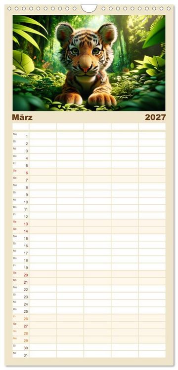 Produktbild: Familienplaner 2027 - Baby-Tiere mit 5 Spalten (Wandkalender, 21 x 45 cm) CALVENDO