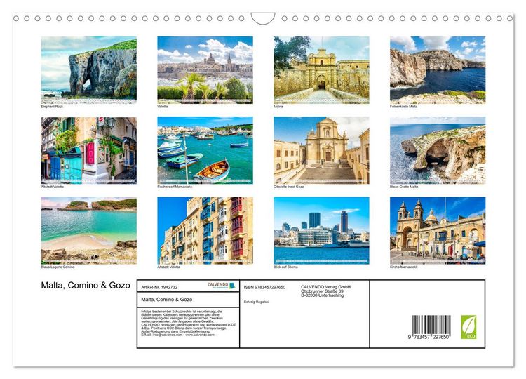 Produktbild: Malta, Comino & Gozo (Wandkalender 2026 DIN A3 quer), CALVENDO Monatskalender