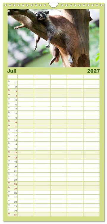 Produktbild: Familienplaner 2027 - Tierkalender 2027 mit 5 Spalten (Wandkalender, 21 x 45 cm) CALVENDO
