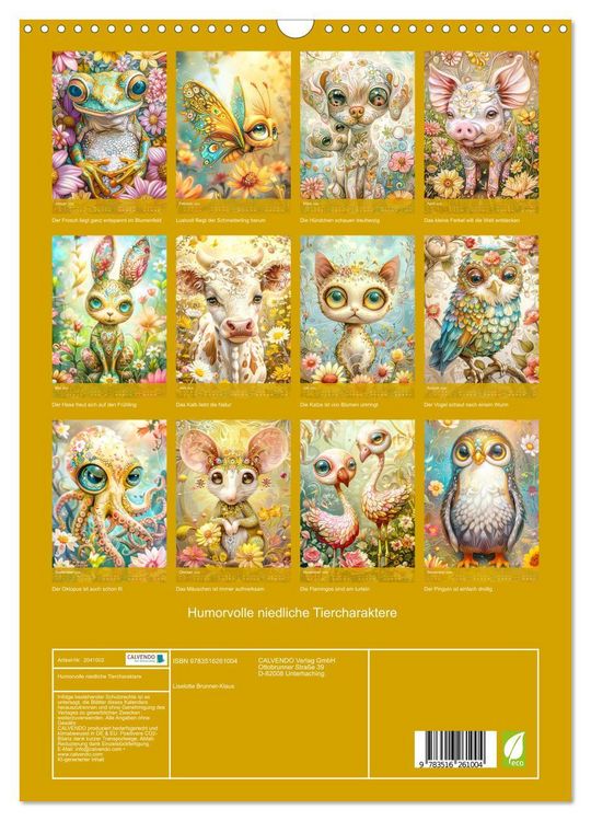 Produktbild: Humorvolle niedliche Tiercharaktere (Wandkalender 2026 DIN A3 hoch), CALVENDO Monatskalender