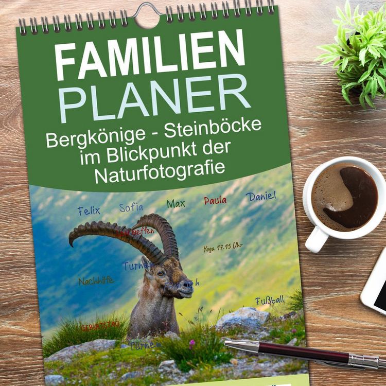 Produktbild: Familienplaner 2026 - Bergk&ouml;nige - Steinb&ouml;cke im Blickpunkt der Naturfotografie mit 5 Spalten (Wandkalender, 21 x 45 cm) CALVENDO