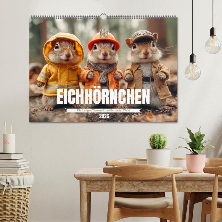 Produktbild: Eichh&ouml;rnchen - Die lustigen Tiere und ihre Berufe im Wald (Wandkalender 2026 DIN A2 quer), CALVENDO Monatskalender