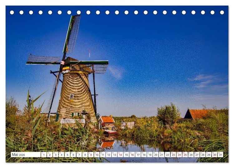 Produktbild: Die Windm&uuml;hlen von Kinderdijk - UNESCO Welterbe (Tischkalender 2026 DIN A5 quer), CALVENDO Monatskalender