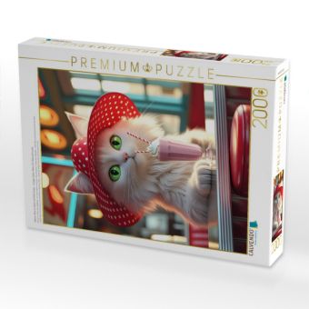 Produktbild: CALVENDO Puzzle Katzen-Diva im Diner mit Milchshake - lustiges Retro-Motiv f&uuml;r Katzenfreunde | 2000 Teile Lege-Gr&ouml;&szlig;e 90x67cm Foto-Puzzle f&uuml;r gl&uuml;cklich