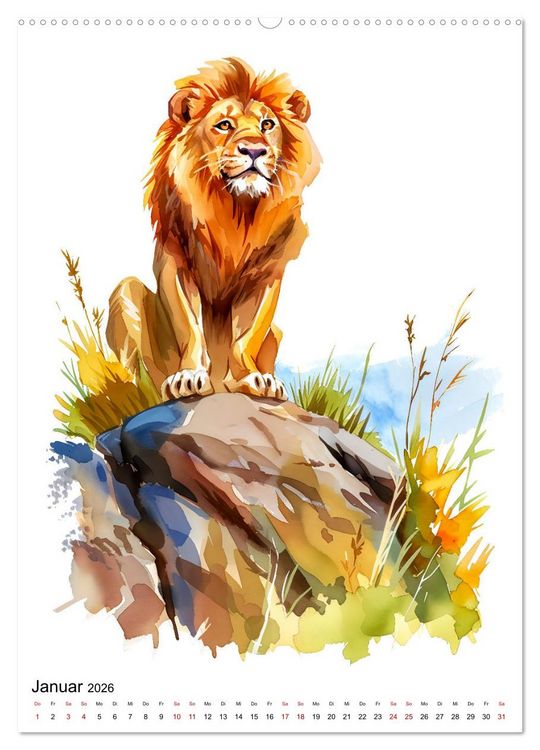 Produktbild: Afrikas Tiere - Illustriert in Wasserfarben (hochwertiger Premium Wandkalender 2026 DIN A2 hoch), Kunstdruck in Hochglanz