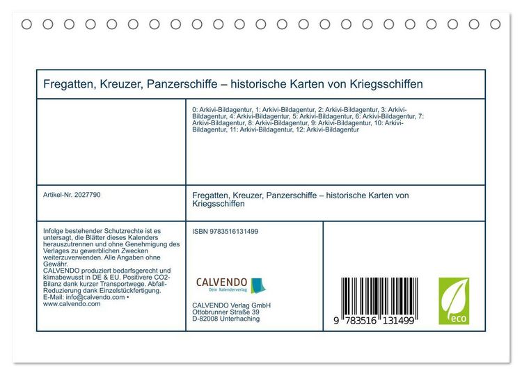 Produktbild: Fregatten, Kreuzer, Panzerschiffe &ndash; historische Karten von Kriegsschiffen (Tischkalender 2026 DIN A5 quer), CALVENDO Monatskalender