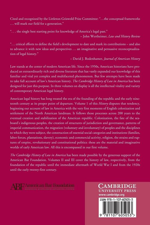 Produktbild: The Cambridge History of Law in America, Volume I