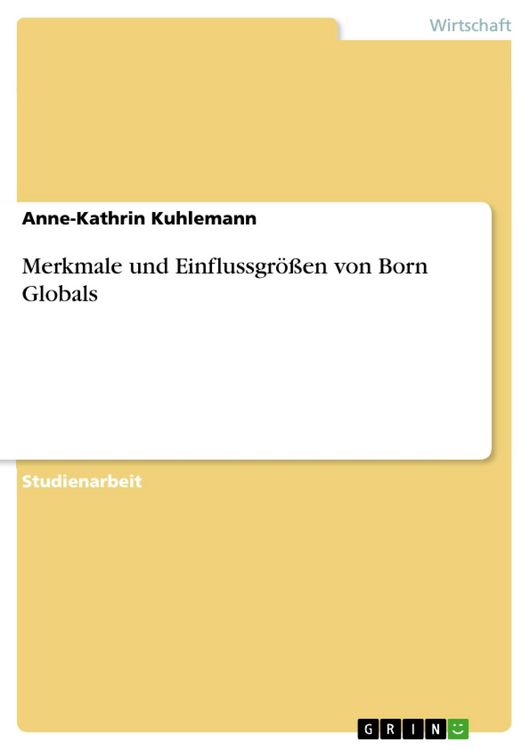Produktbild: Merkmale und Einflussgr&ouml;&szlig;en von Born Globals