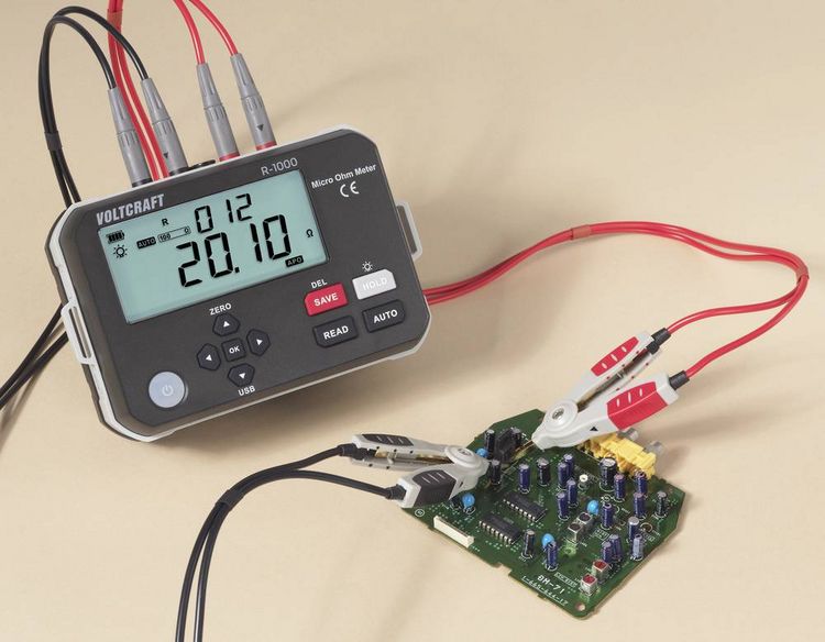 Produktbild: VOLTCRAFT R-1000 Mikroohmmeter 1 &micro;Ω 1A Datenspeicher Akkubetrieb