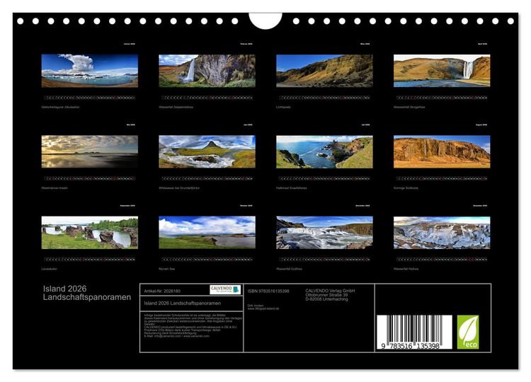 Produktbild: Island 2026 Landschaftspanoramen (Wandkalender 2026 DIN A4 quer), CALVENDO Monatskalender