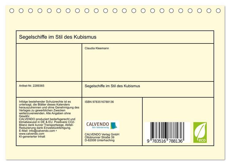 Produktbild: Segelschiffe im Stil des Kubismus (Tischkalender 2027 DIN A5 quer), CALVENDO Monatskalender
