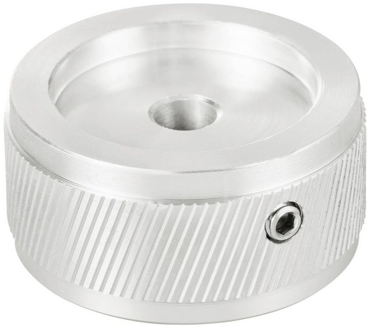 Produktbild: TRU COMPONENTS TC-11613824 Drehknopf mit Knopfmarkierung Silber (&Oslash; x H) 34 mm x 17 mm Aluminium 1 St.