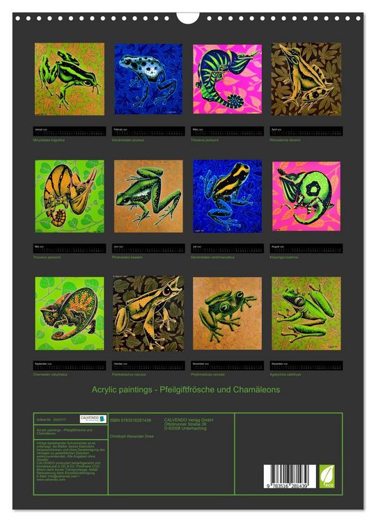 Produktbild: Acrylic paintings - Pfeilgiftfr&ouml;sche und Cham&auml;leons (Wandkalender 2026 DIN A3 hoch), CALVENDO Monatskalender