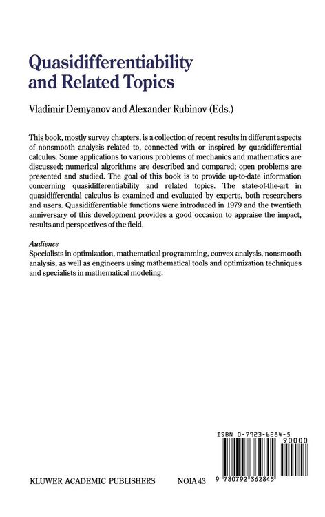 Produktbild: Quasidifferentiability and Related Topics