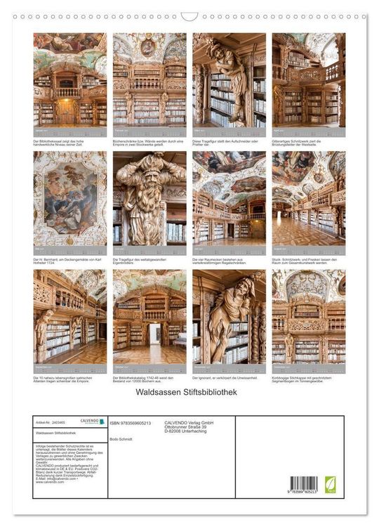 Produktbild: Waldsassen Stiftsbibliothek (Wandkalender 2027 DIN A2 hoch), CALVENDO Monatskalender