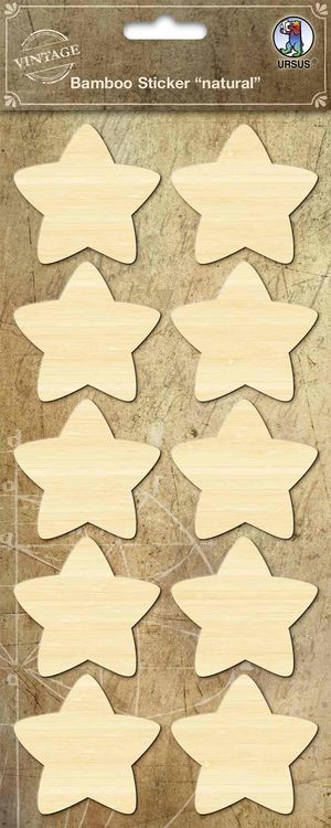 URSUS Vintage Bambus-Sticker Stern, natural, 1 Stickerbogen (12 x 26 cm)  mit 10 Stickern kaufen