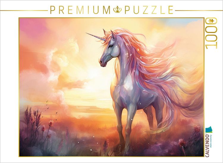 Produktbild: CALVENDO Puzzle Einhorn im Sonnenuntergang | 1000 Teile Lege-Gr&ouml;&szlig;e 64x48cm Foto-Puzzle f&uuml;r gl&uuml;ckliche Stunden