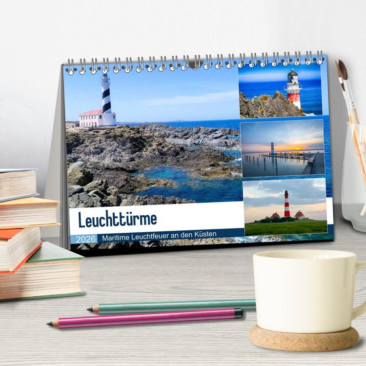 Produktbild: Leuchtt&uuml;rme - Maritime Leuchtfeuer an den K&uuml;sten (Tischkalender 2026 DIN A5 quer), CALVENDO Monatskalender