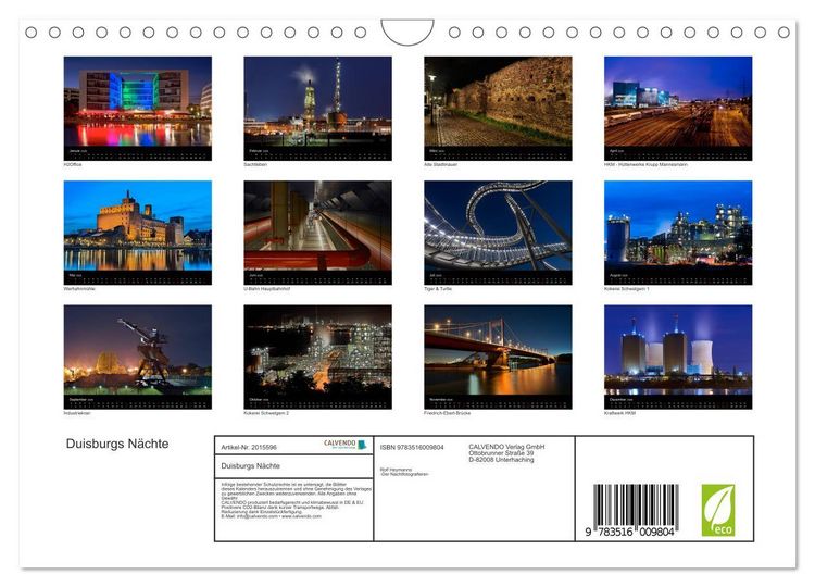 Produktbild: Duisburgs N&auml;chte (Wandkalender 2026 DIN A4 quer), CALVENDO Monatskalender