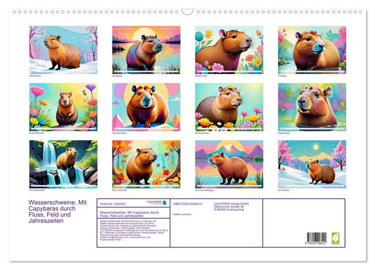 Produktbild: Wasserschweine. Mit Capybaras durch Fluss, Feld und Jahreszeiten (Wandkalender 2026 DIN A2 quer), CALVENDO Monatskalender