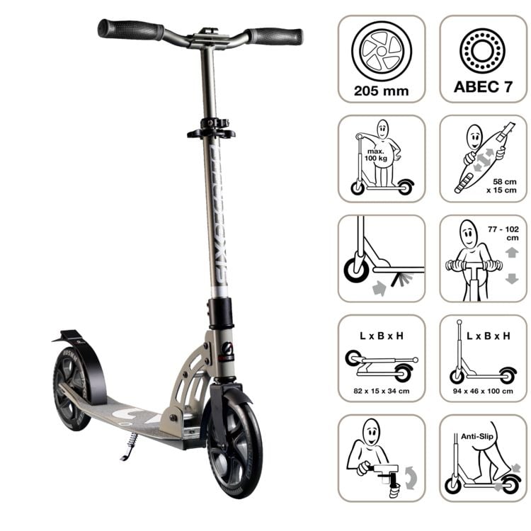 Produktbild: SIX DEGREES Alu Scooter 205 mm grau