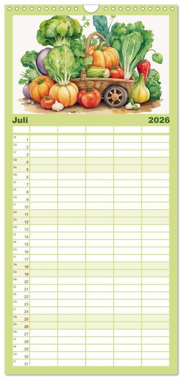 Produktbild: Familienplaner 2026 - Gem&uuml;siges - Reise ins Land des Gem&uuml;ses mit 5 Spalten (Wandkalender, 21 x 45 cm) CALVENDO