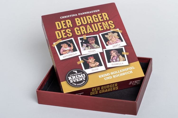 Produktbild: Der Burger des Grauens. Krimidinner-Rollenspiel und Kochbuch. F&uuml;r 6 Spieler ab 12 Jahren.