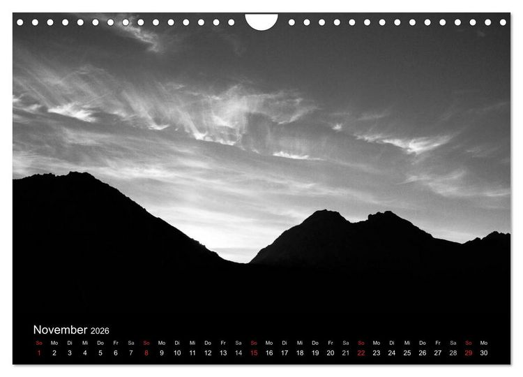 Produktbild: BERGE IN SCHWARZ WEISS (Wandkalender 2026 DIN A4 quer), CALVENDO Monatskalender
