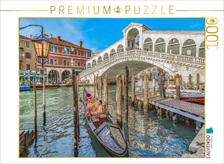 Produktbild: CALVENDO Puzzle Gondel Station an der Rialto Br&uuml;cke | 1000 Teile Lege-Gr&ouml;&szlig;e 64x48cm Foto-Puzzle f&uuml;r gl&uuml;ckliche Stunden