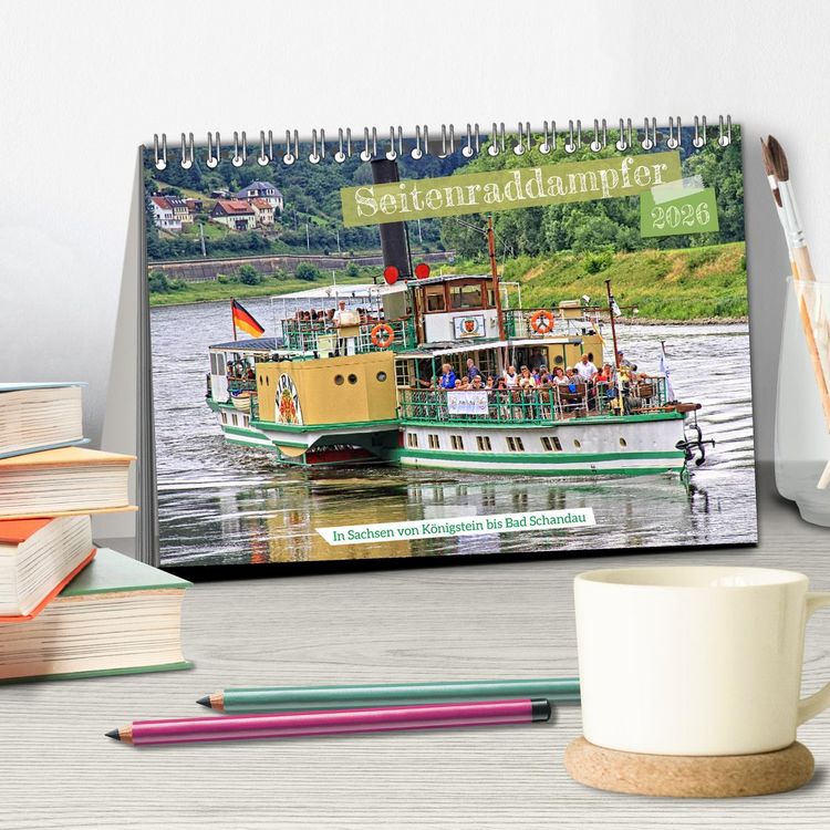 Produktbild: Seitenraddampfer &ndash; In Sachsen von K&ouml;nigstein bis Bad Schandau (Tischkalender 2026 DIN A5 quer), CALVENDO Monatskalender