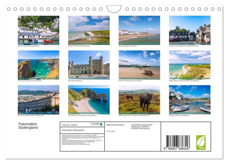 Produktbild: Faszination S&uuml;dengland (Wandkalender 2026 DIN A4 quer), CALVENDO Monatskalender