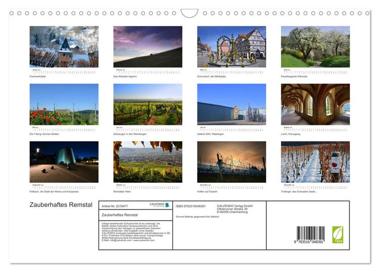 Produktbild: Zauberhaftes Remstal (Wandkalender 2026 DIN A3 quer), CALVENDO Monatskalender
