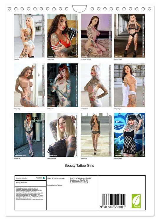 Produktbild: Beauty Tattoo Girls (Wandkalender 2026 DIN A4 hoch), CALVENDO Monatskalender