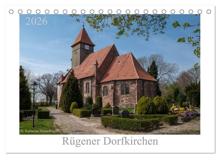 Produktbild: Dorfkirchen auf R&uuml;gen (Tischkalender 2026 DIN A5 quer), CALVENDO Monatskalender