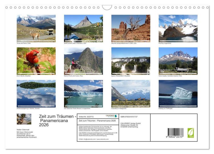 Produktbild: Zeit zum Tr&auml;umen - Panamericana 2026 (Wandkalender 2026 DIN A3 quer), CALVENDO Monatskalender