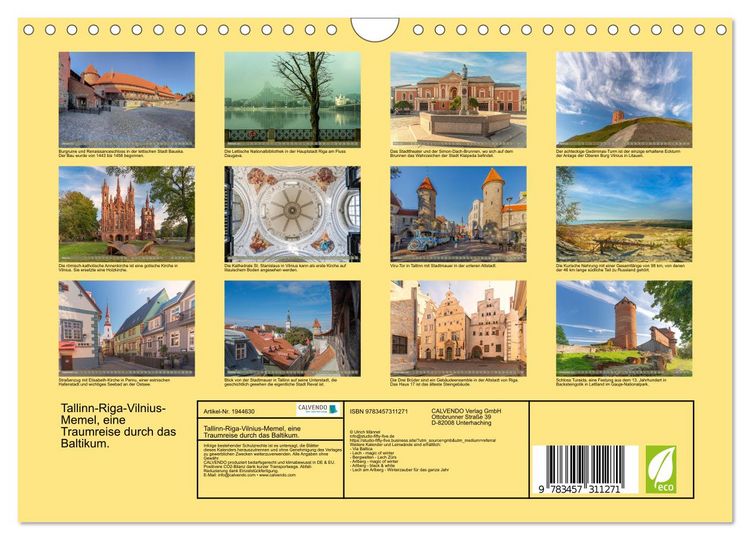 Produktbild: Tallinn-Riga-Vilnius-Memel, eine Traumreise durch das Baltikum. (Wandkalender 2026 DIN A4 quer), CALVENDO Monatskalender