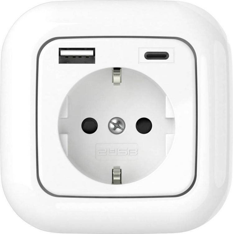 Produktbild: 2USB 2U-449368 Schutzkontakt-Steckdose erh&ouml;hter Ber&uuml;hrungsschutz, mit USB-Ladeausgang IP20 Reinwei&szlig; (gl&auml;nzend)