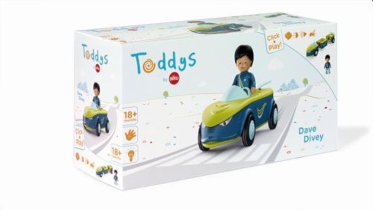 Produktbild: SIKU 0105 - Toddys, Dave Divey, Spielzeugauto mit R&uuml;ckziehmotor/Licht/Sound und Spielfigur, blau/gr&uuml;n